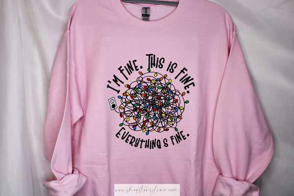 Everything’s Fine Tangled Christmas Lights Crewneck - READY TO SHIP